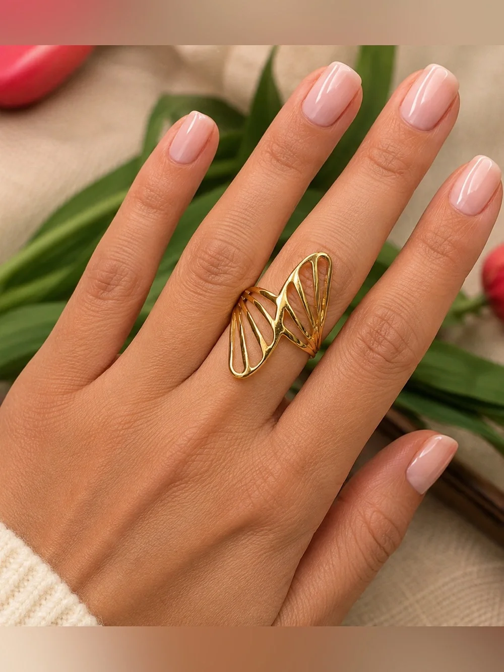 6.5 Elegant Gold Butterfly Ring